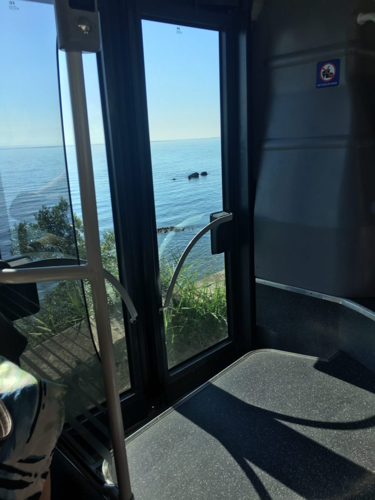 How to get from Sidari to Corfu Town by bus- ocean view from bus in Corfu