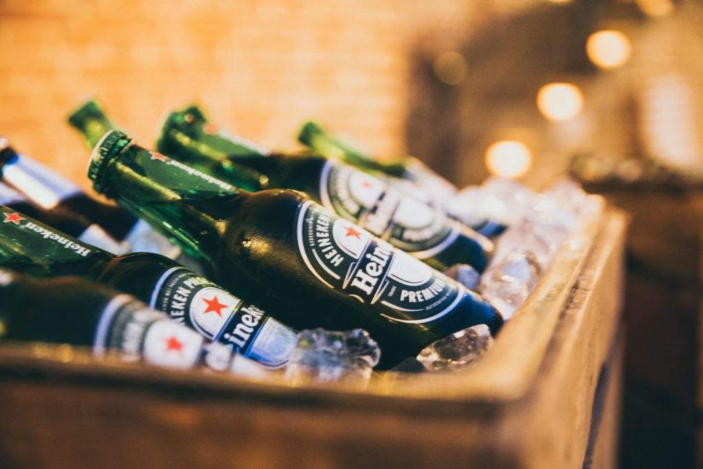 Heineken Experience, 3 days in Amsterdam- green beer bottles, ice, wood box