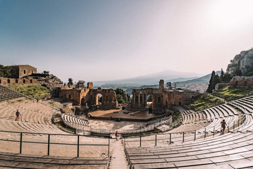 Mt Etna And Taormina Private Helicopter Tour Italy- sky, amphitheatre, steps