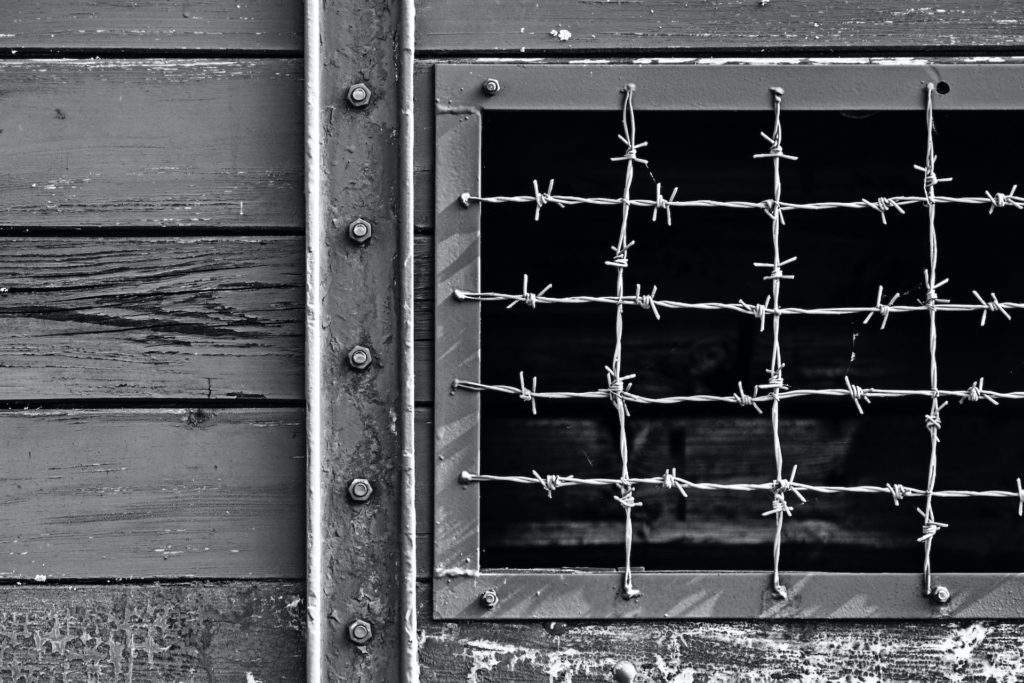 Sachsenhausen Concentration Camp Memorial- barbed wire, wood window