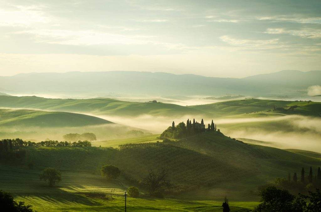 Wine and Helicopter Tour in Italy, rolling green hills, Tuscany