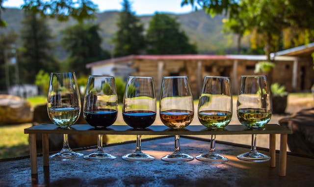 best private food and wine tours in Malta, wine glasses with samples in with a vineyard in the back